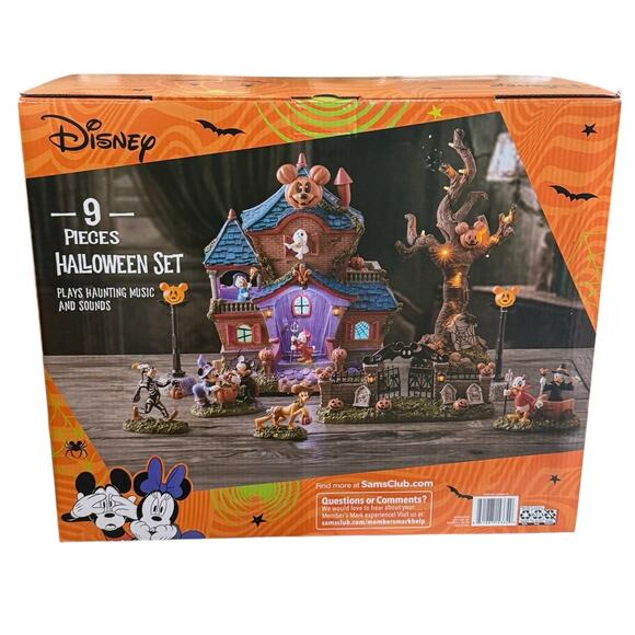 Disney Halloween Village Set 9 Pc Resin LED Haunted Music Minnie Mickey Pumpkins - Picture 1 of 11